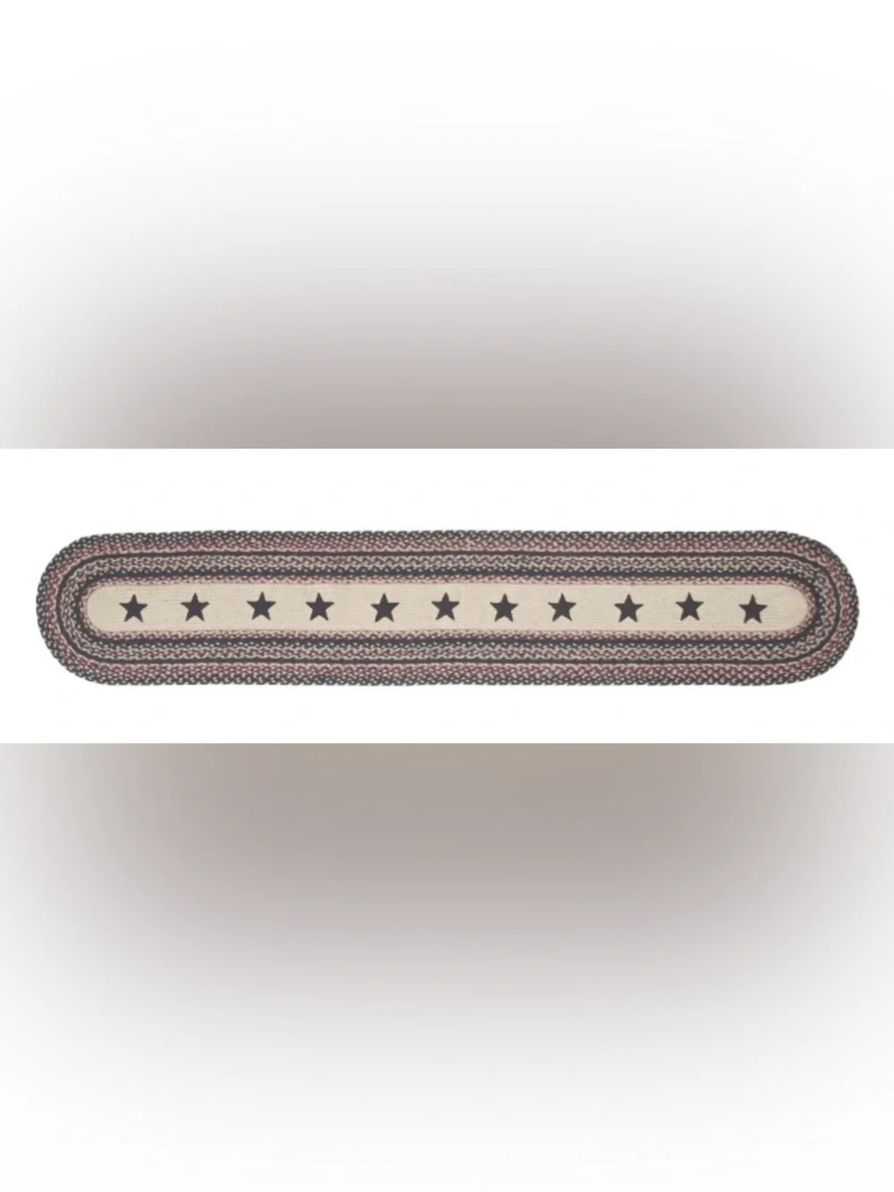Patriotic Primitive Colonial Star Braided Jute Table Runner OVAL 13x72”